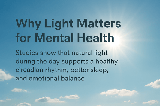 Bright sun rays shining through a clear blue sky, symbolizing the role of natural light in supporting mental health, circadian rhythm, and gentle living.